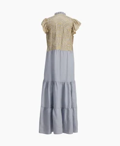 Greek Archaic Kori Maxi Jurk Long New All Over Sleeveless Ruffles Licht Grijs