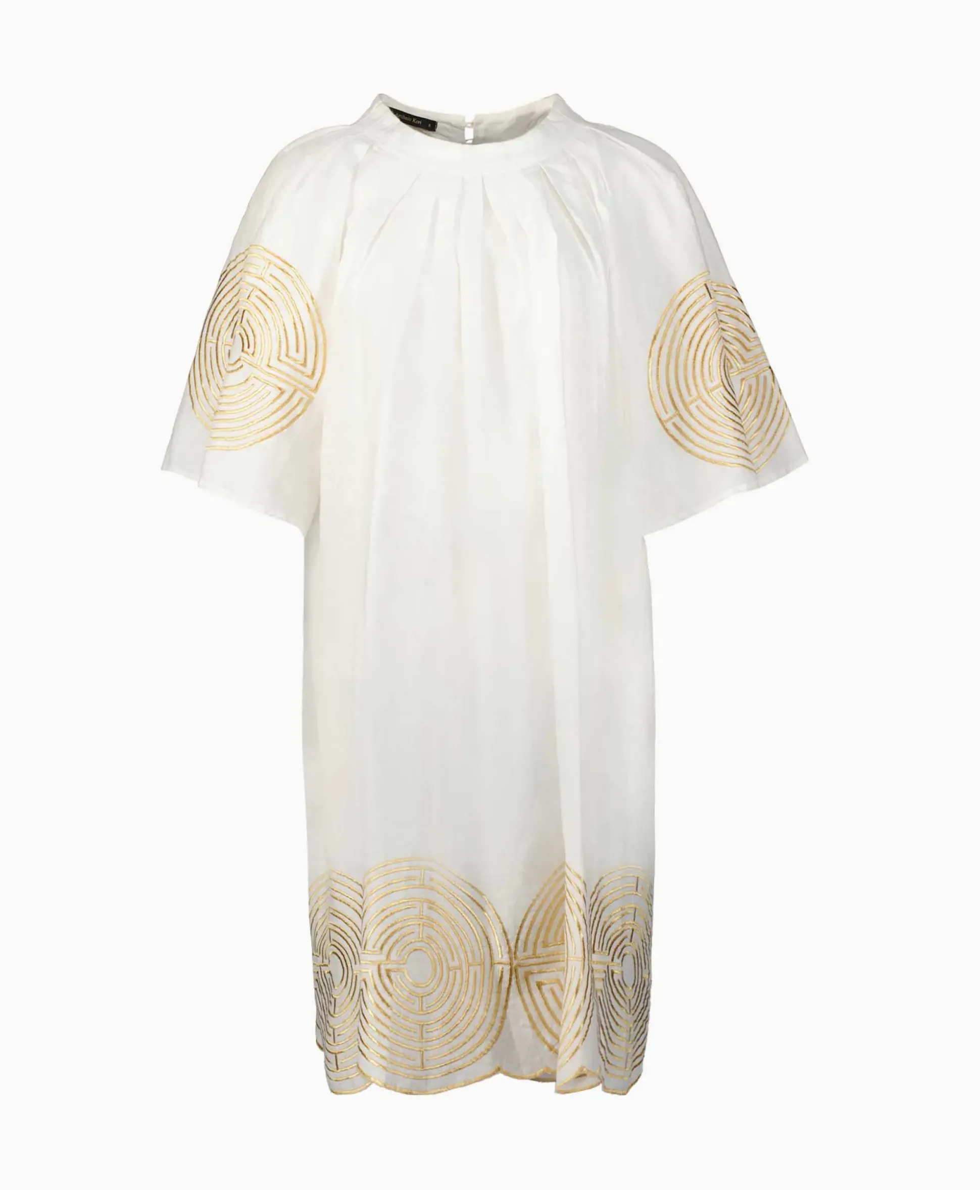 Greek Archaic Kori Mini Jurk Short Labyrinth Bell Sleeve Wit