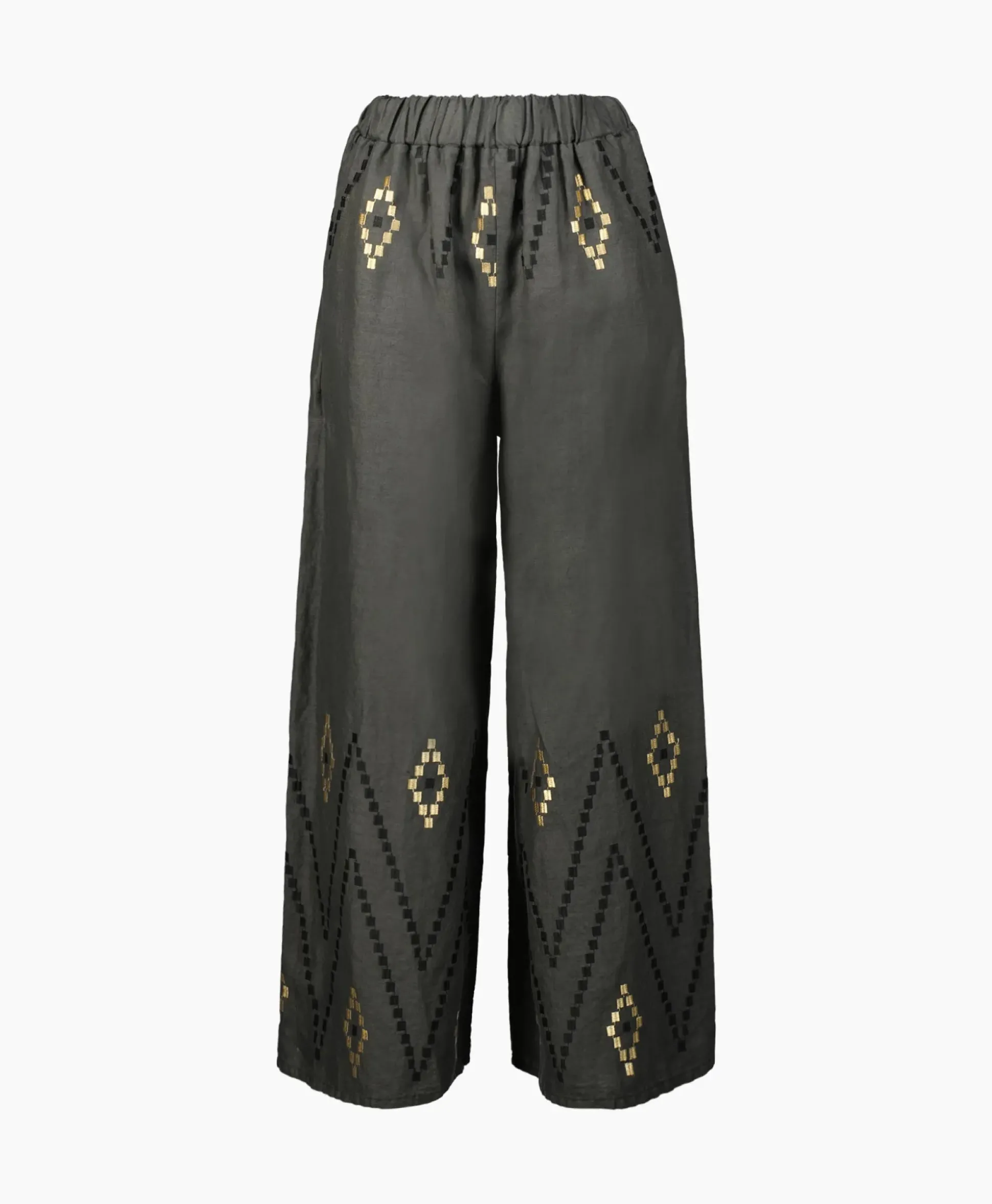 Greek Archaic Kori Pantalon Zig Zag Elastic Waist Khaki