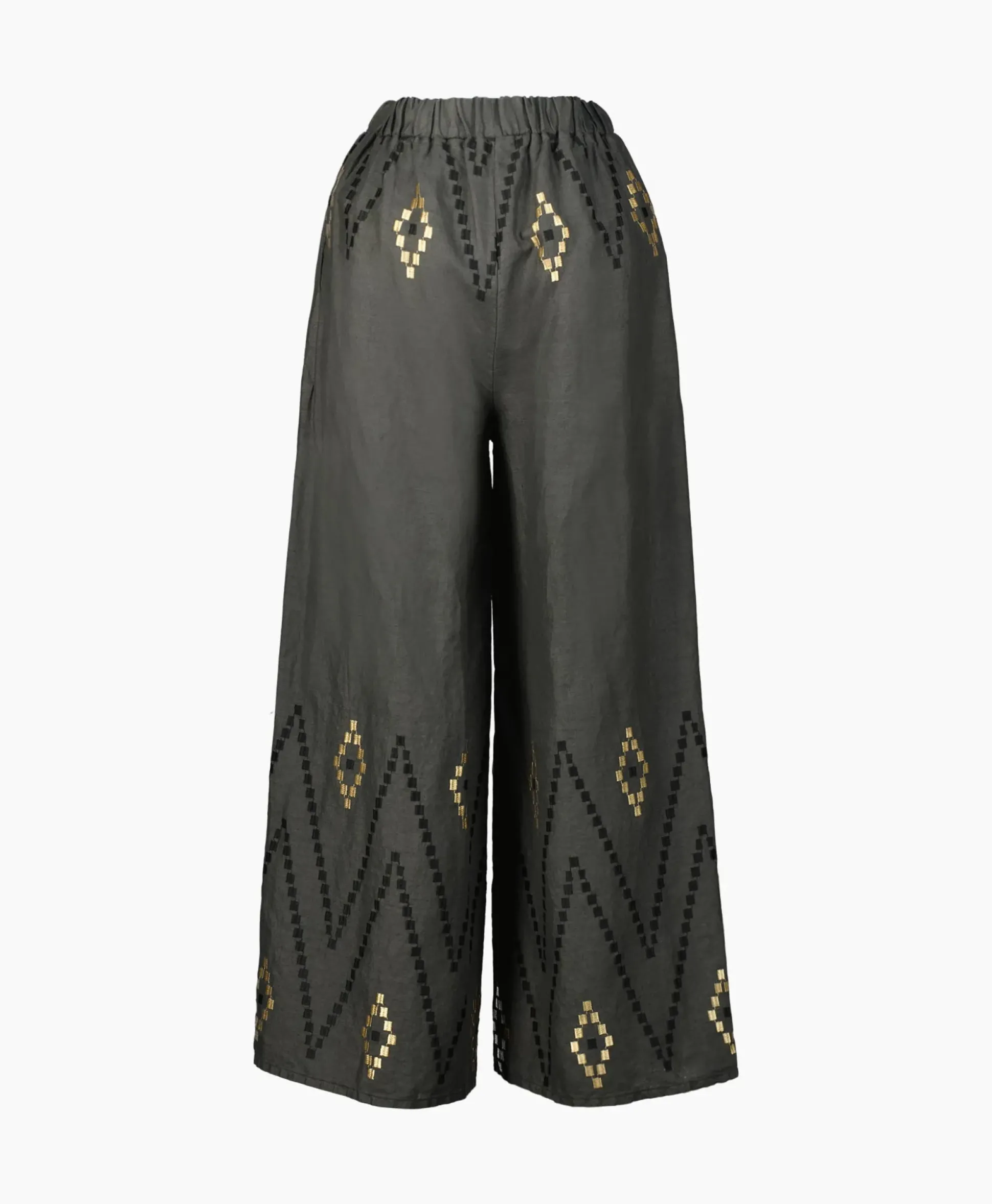 Greek Archaic Kori Pantalon Zig Zag Elastic Waist Khaki