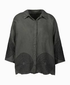 Greek Archaic Kori Top Labyrinth Pleates Buttons Khaki