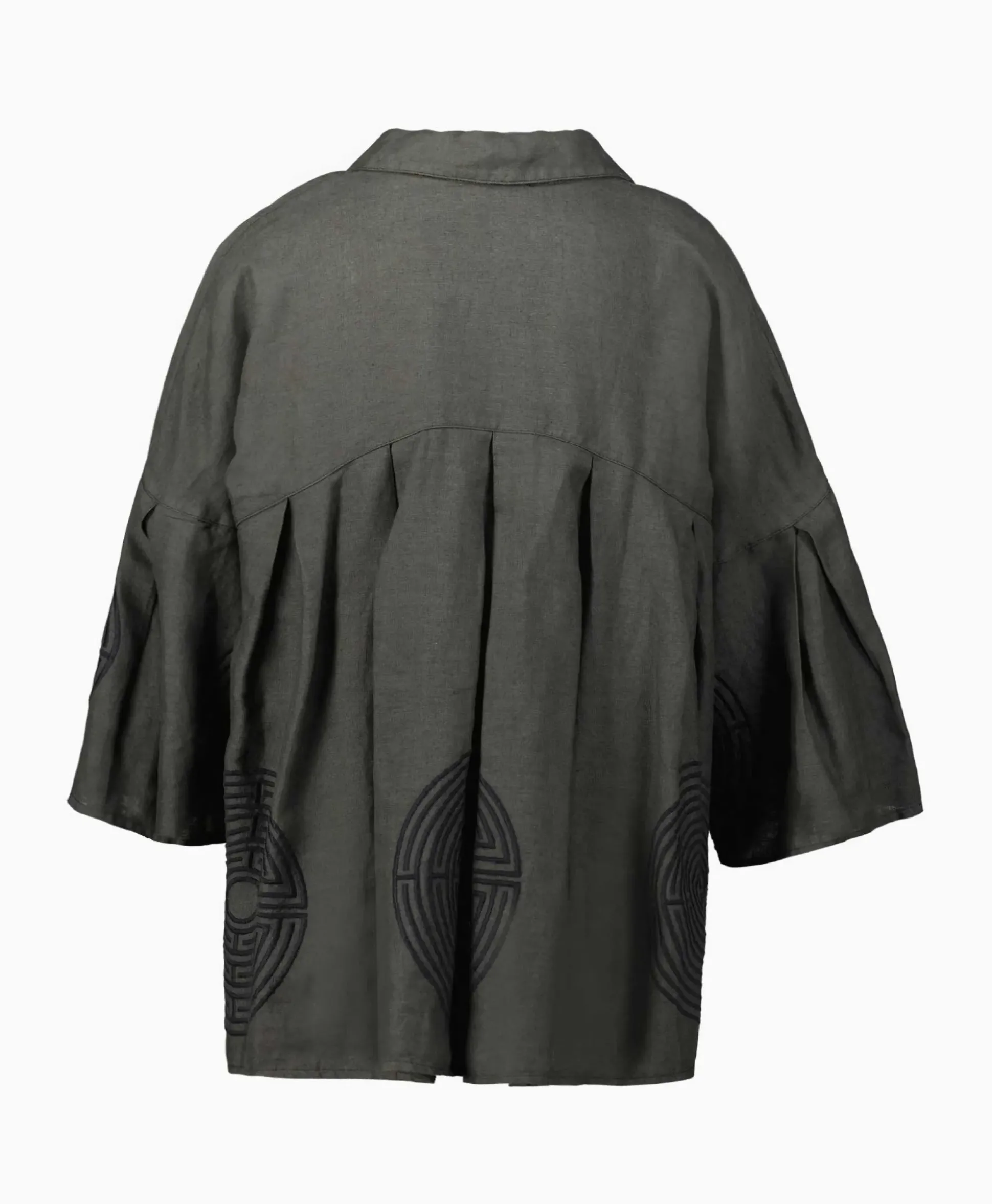 Greek Archaic Kori Top Labyrinth Pleates Buttons Khaki