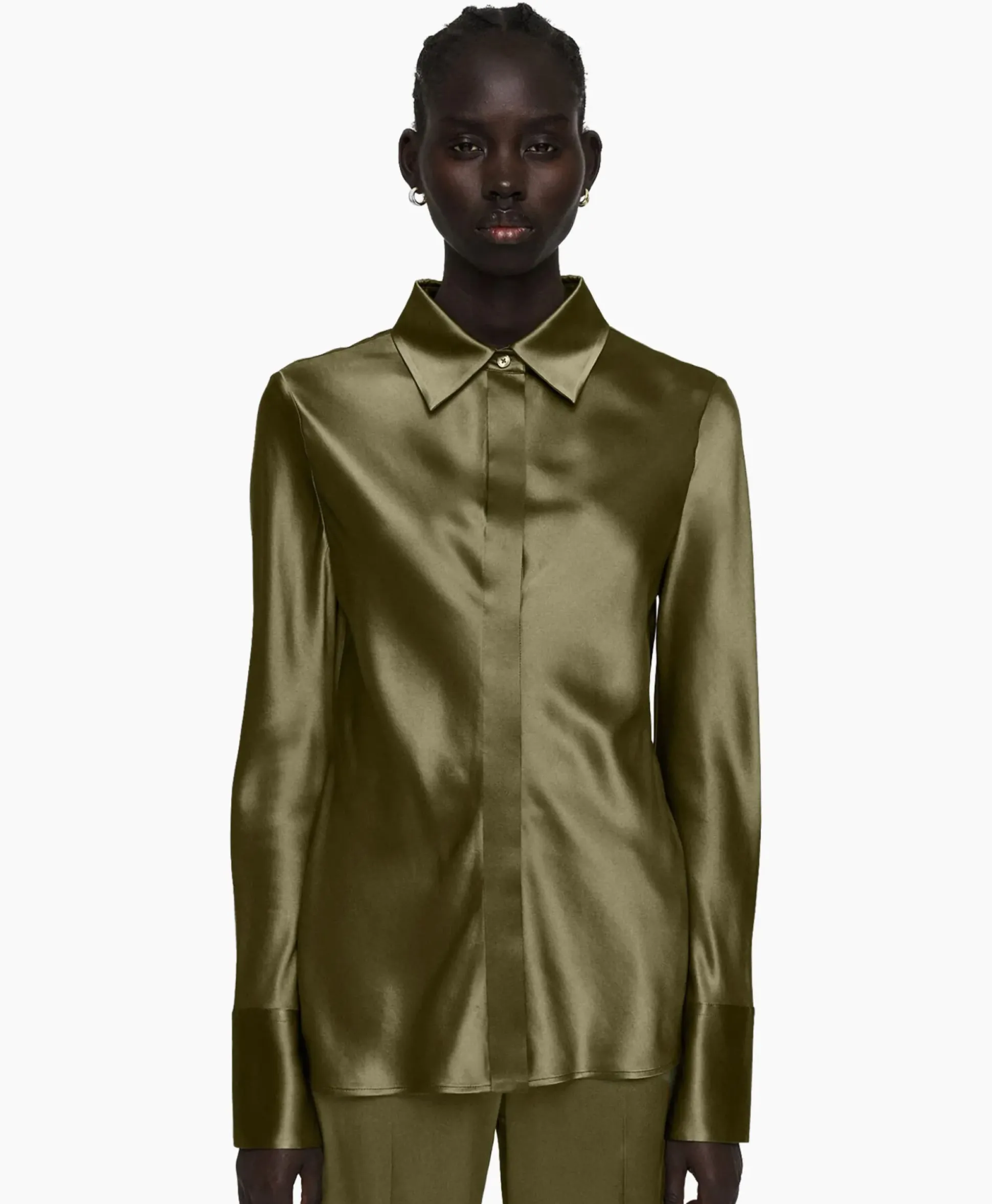 Joseph Blouse Brunel Silk Satin Olijf
