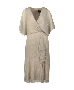 Joseph Ribkoff Midi Jurk Korte Mouwen Wikkel Champagne