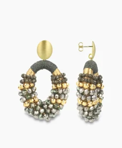 Lott. Gioielli Oorbellen Ce Gb Combi Oval M Gold Stripes Groen