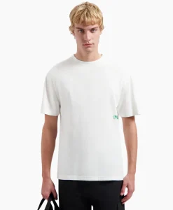 Olaf Hussein T-Shirt Korte Mouw Watercolor Logo Slub Off White