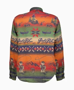 Ralph Lauren Overshirt Flannel Jacquard Blauw Dessin