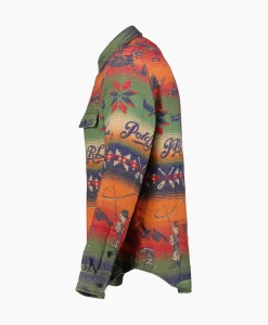 Ralph Lauren Overshirt Flannel Jacquard Blauw Dessin