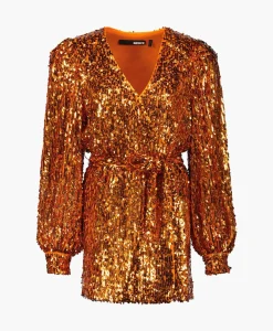 Rotate Mini Jurk Sequins Belted Oranje