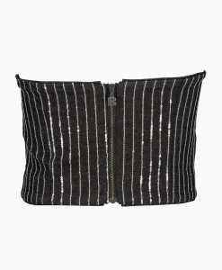 Rotate Top Sequin Twill Crop Zwart