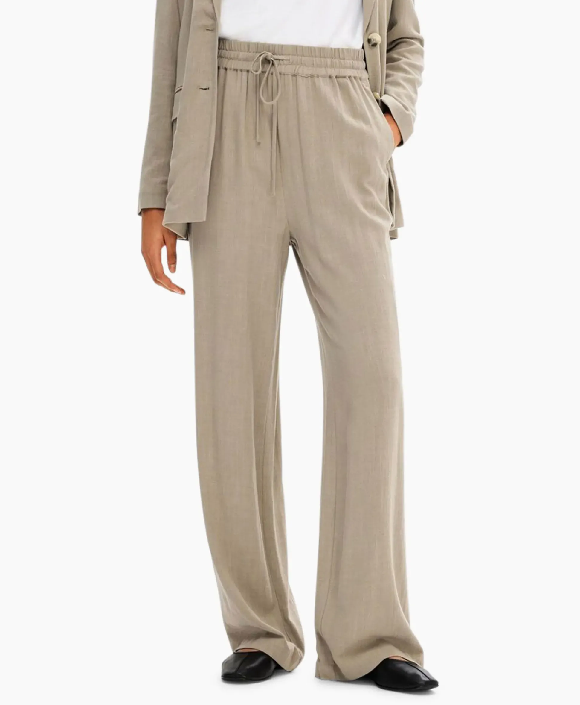 Selected Femme Broek Viva-Gulia Mw Long Linen Pant No Licht Grijs