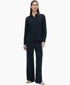 Selected Femme Broek Viva-Gulia Mw Long Linen Pant No Donker Blauw
