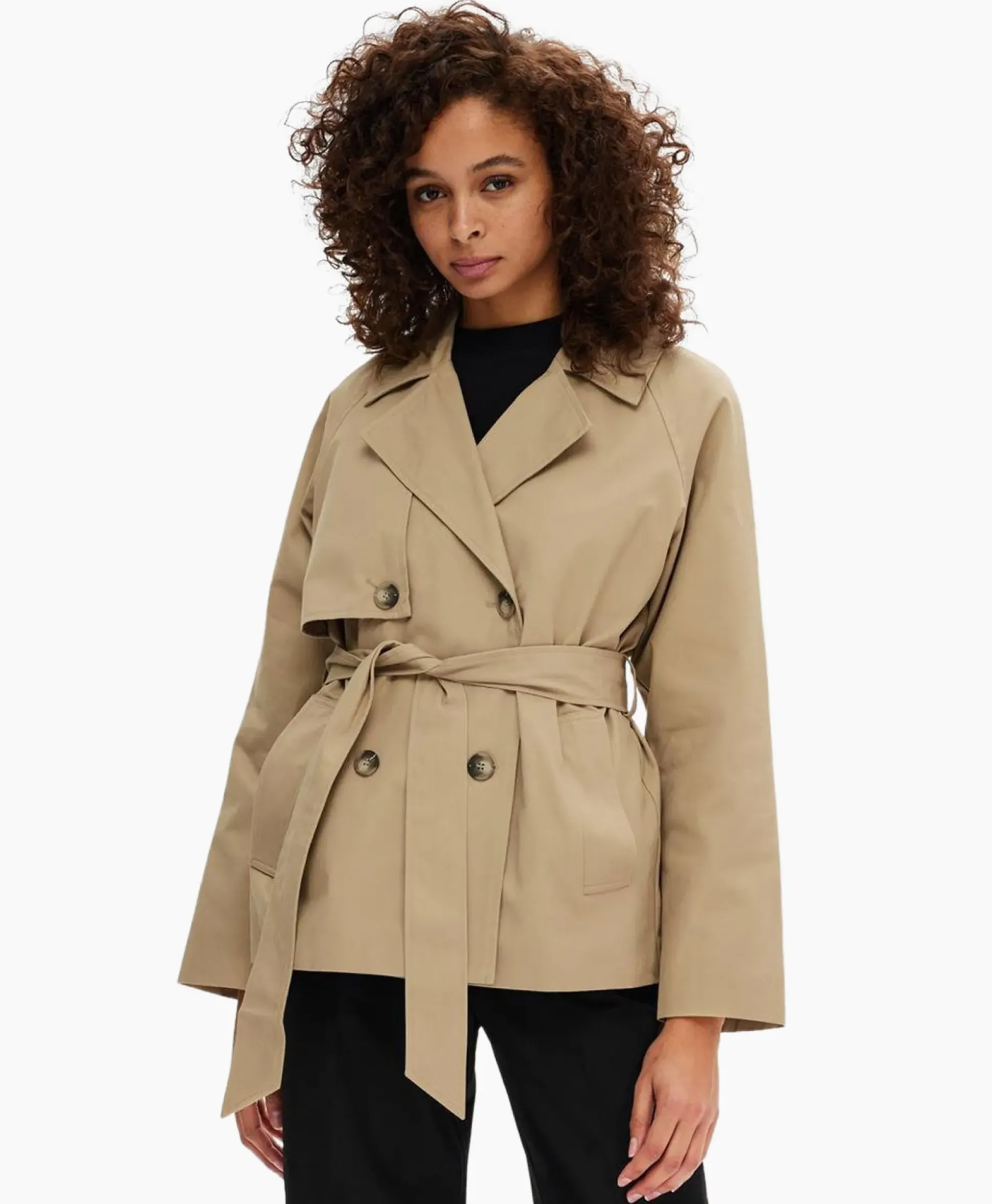 Selected Femme Jack Belinda Short Trench Coat Zand