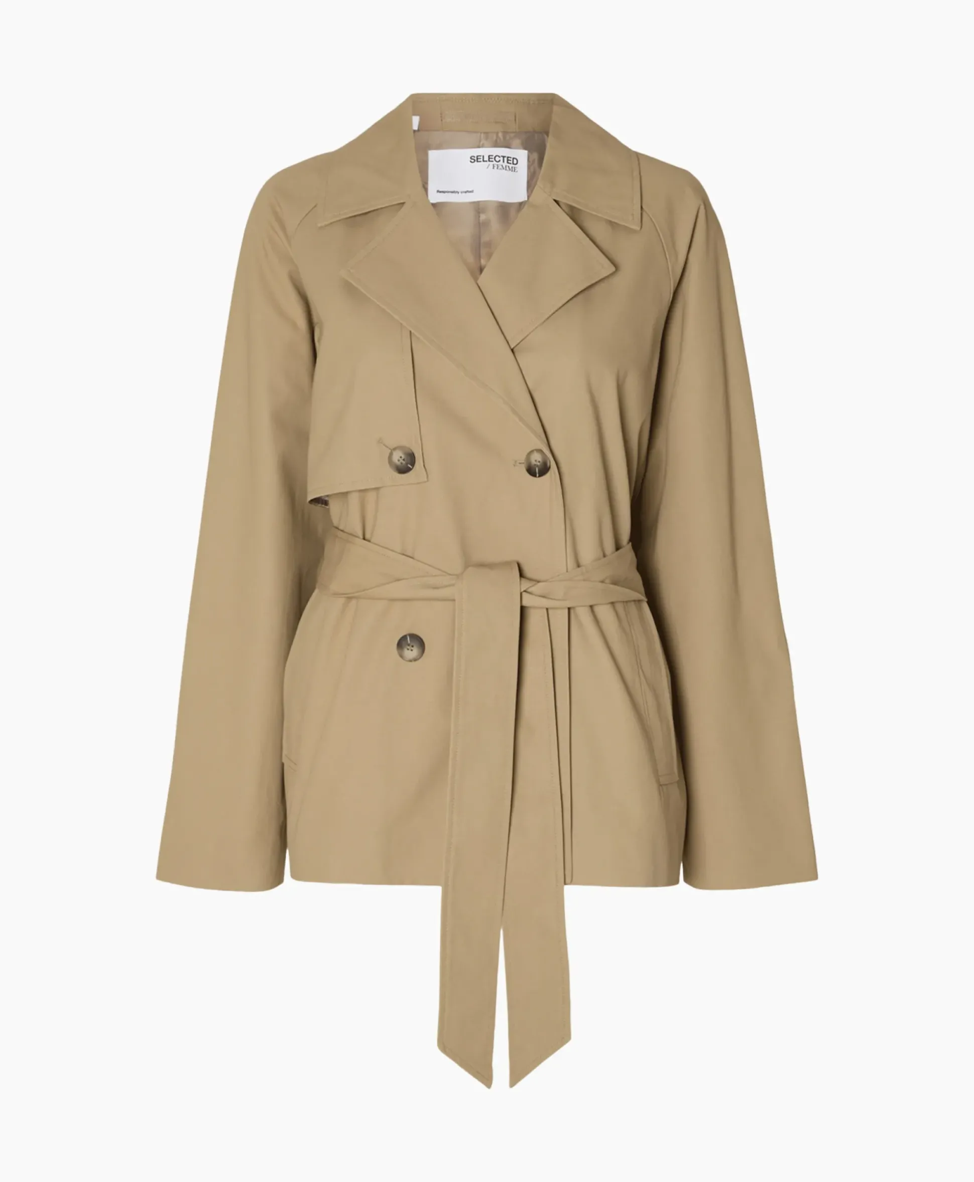Selected Femme Jack Belinda Short Trench Coat Zand