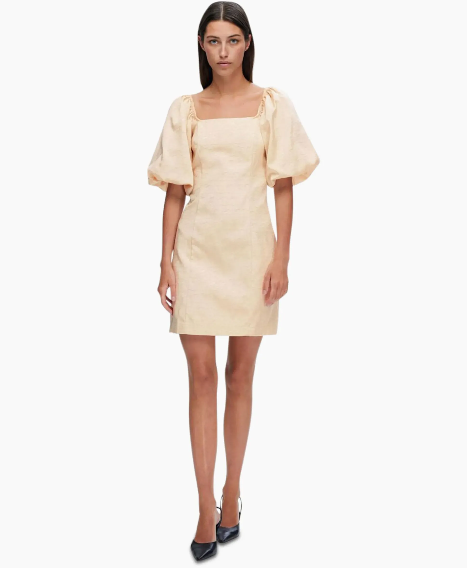 Selected Femme Jurk Firmina 3/4 On Off Short Dress B Zand