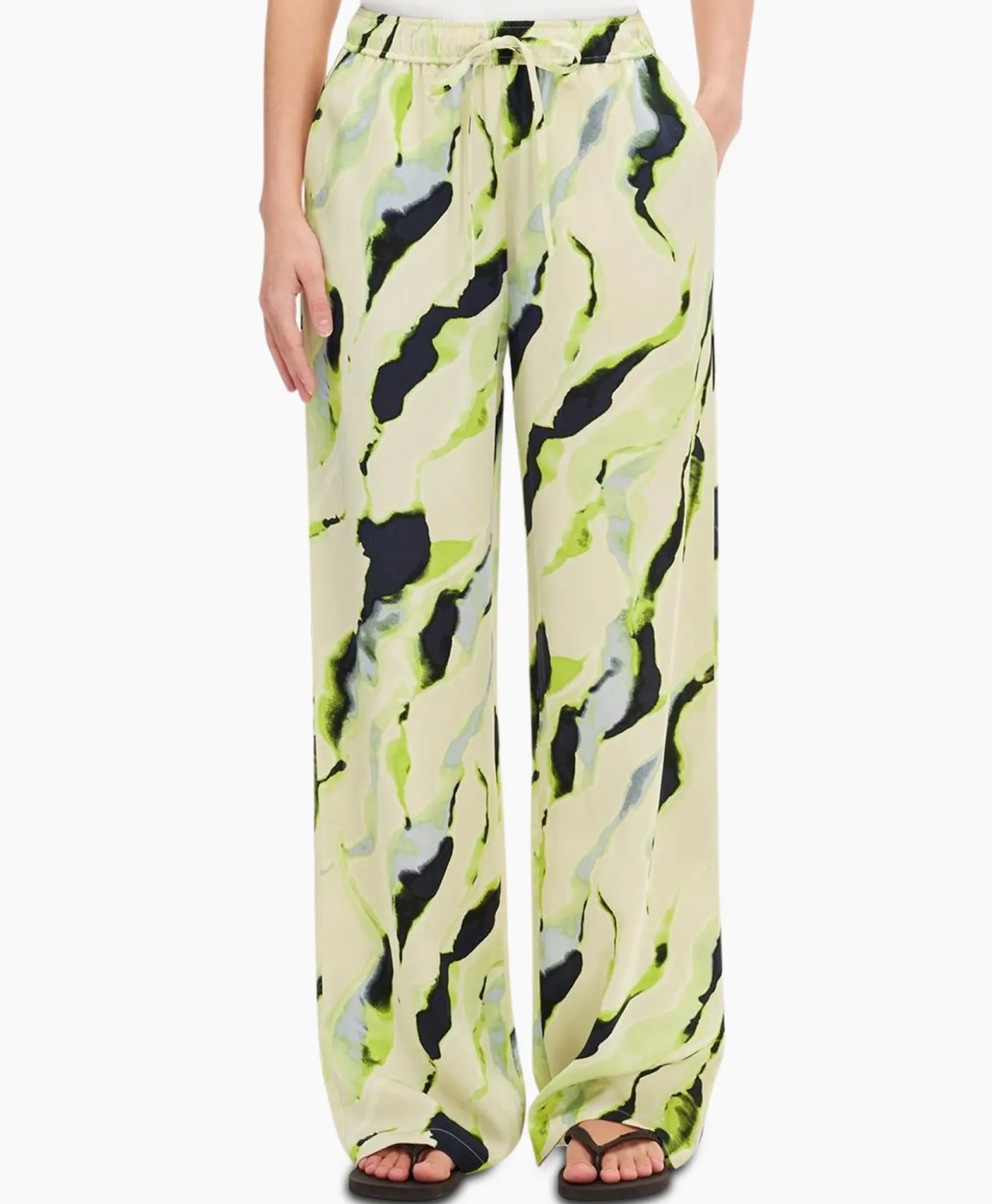 Selected Femme Pantalon Lilian Hw Aop Wide Pant B Goud