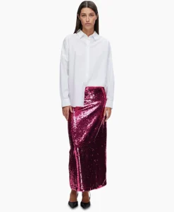 Selected Femme Rok Omina Hw Ankle Sequins Skirt B Pink