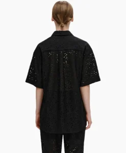 Selected Femme T-Shirt Karola 2/4 Oversize Lace Shirt B Zwart