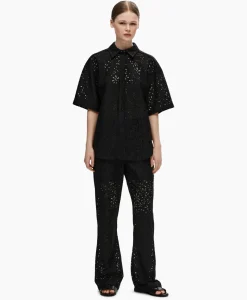 Selected Femme T-Shirt Karola 2/4 Oversize Lace Shirt B Zwart