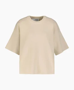 Selected Femme T-Shirt Korte Mouw Liva 2/4 Knit O-Neck Noos Off White