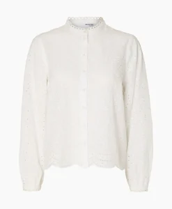 Selected Femme T-Shirt Korte Mouw Tatiana L/S Embr Shirt Noos Wit