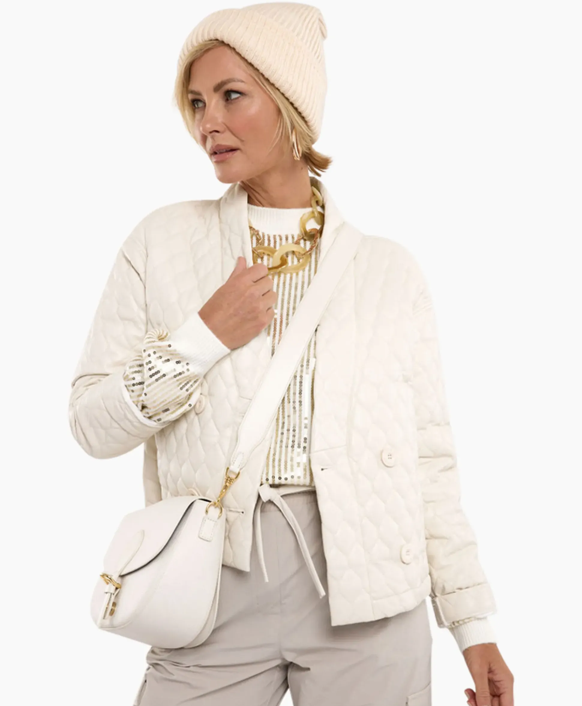 Studio Anneloes Jack James Quilted Leather Jacket Off White