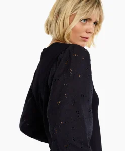 Studio Anneloes Pullover Deana Flower Broderie Donker Blauw