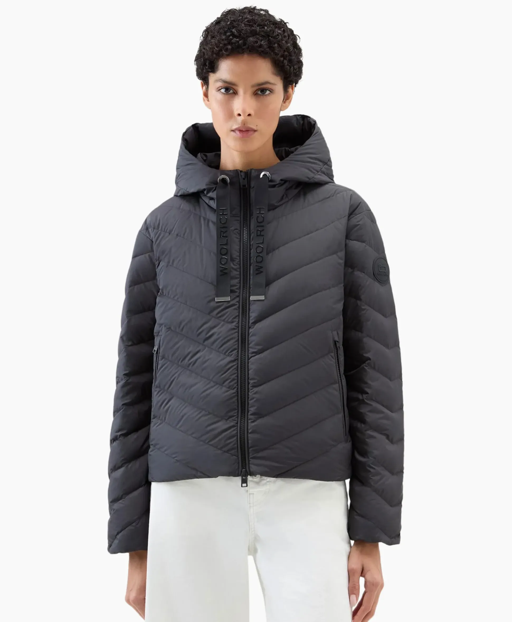 Woolrich Gewatteerde Jas Chevron Hooded Zwart