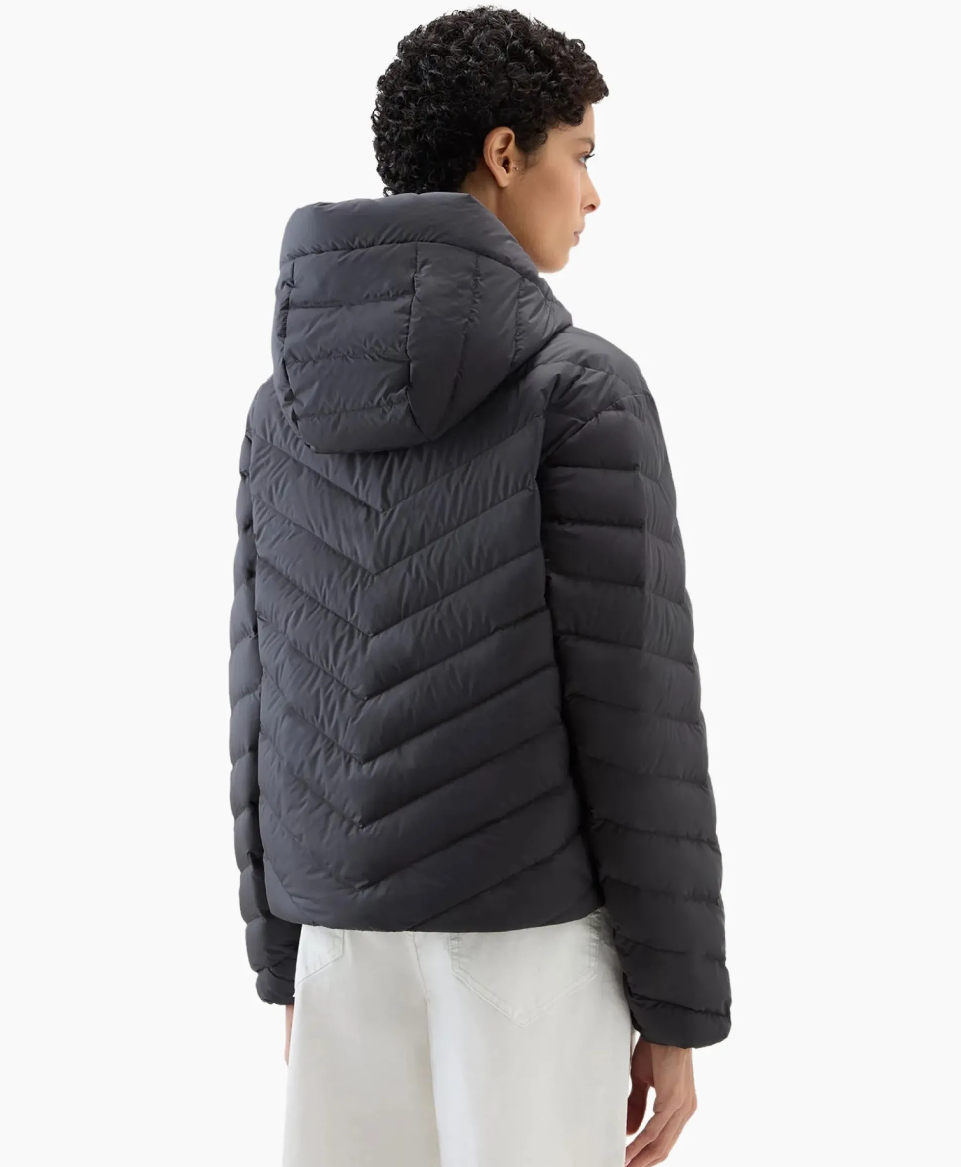 Woolrich Gewatteerde Jas Chevron Hooded Zwart
