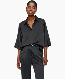 Zenggi Blouse Sating Short Sleeve Zwart