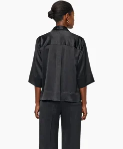 Zenggi Blouse Sating Short Sleeve Zwart
