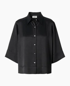Zenggi Blouse Sating Short Sleeve Zwart