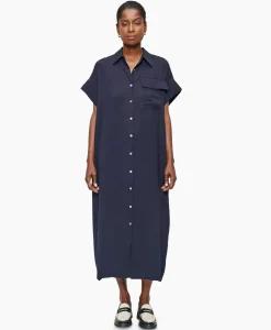 Zenggi Maxi Jurk Fluid Shirt Donker Blauw