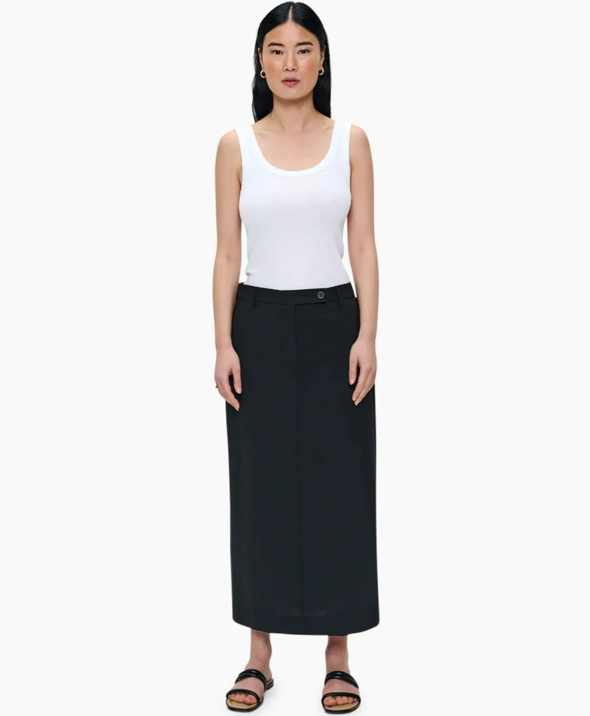 Zenggi Midi Rok Tropical Wool Straight Zwart