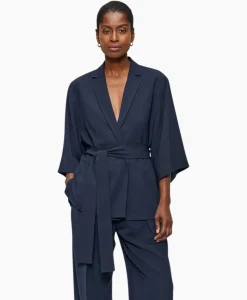 Zenggi Vest Japanse Crepe Kimono Donker Blauw