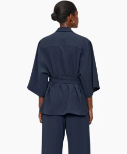 Zenggi Vest Japanse Crepe Kimono Donker Blauw