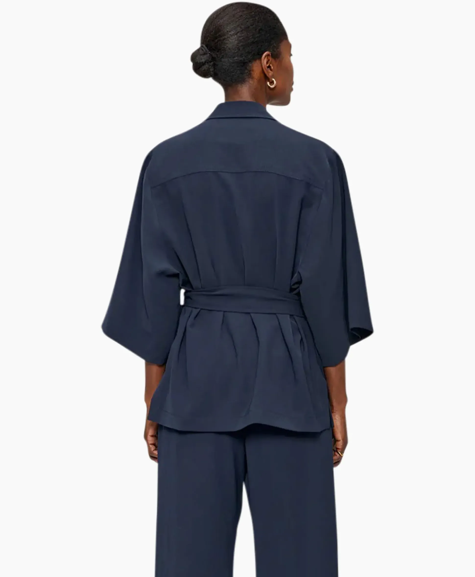 Zenggi Vest Japanse Crepe Kimono Donker Blauw