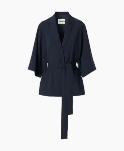 Zenggi Vest Japanse Crepe Kimono Donker Blauw